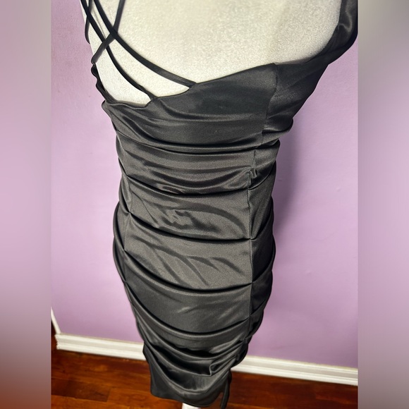 Crisscross Open Back Ruched Silky Dress - Picture 7 of 11